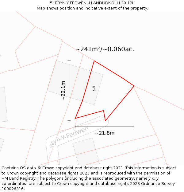 5, BRYN Y FEDWEN, LLANDUDNO, LL30 1PL: Plot and title map