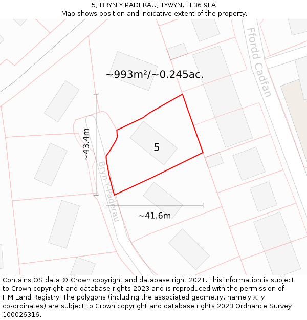 5, BRYN Y PADERAU, TYWYN, LL36 9LA: Plot and title map