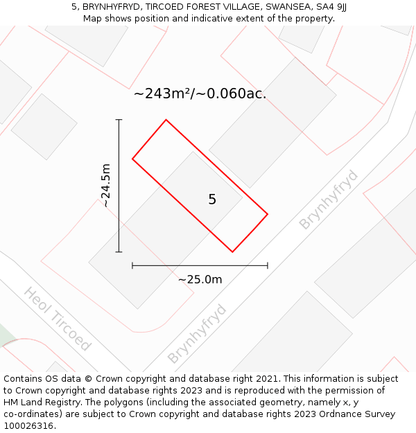 5, BRYNHYFRYD, TIRCOED FOREST VILLAGE, SWANSEA, SA4 9JJ: Plot and title map