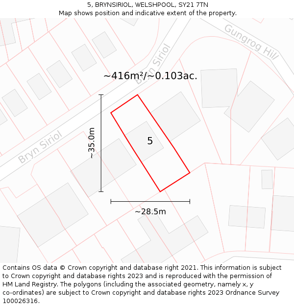 5, BRYNSIRIOL, WELSHPOOL, SY21 7TN: Plot and title map