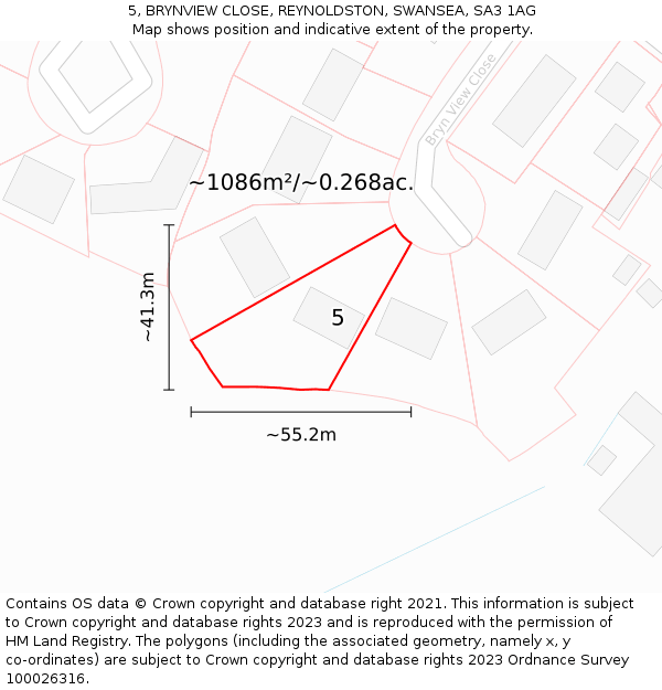 5, BRYNVIEW CLOSE, REYNOLDSTON, SWANSEA, SA3 1AG: Plot and title map