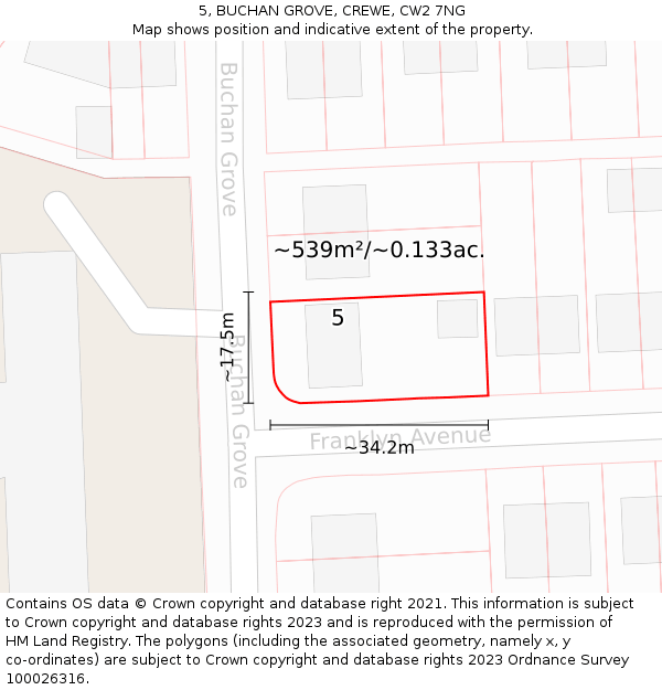 5, BUCHAN GROVE, CREWE, CW2 7NG: Plot and title map