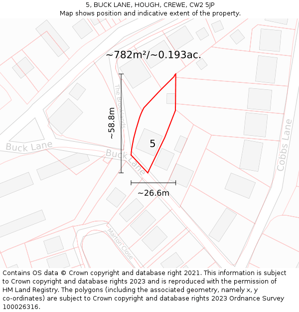 5, BUCK LANE, HOUGH, CREWE, CW2 5JP: Plot and title map
