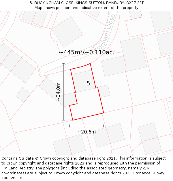 5, BUCKINGHAM CLOSE, KINGS SUTTON, BANBURY, OX17 3FT: Plot and title map