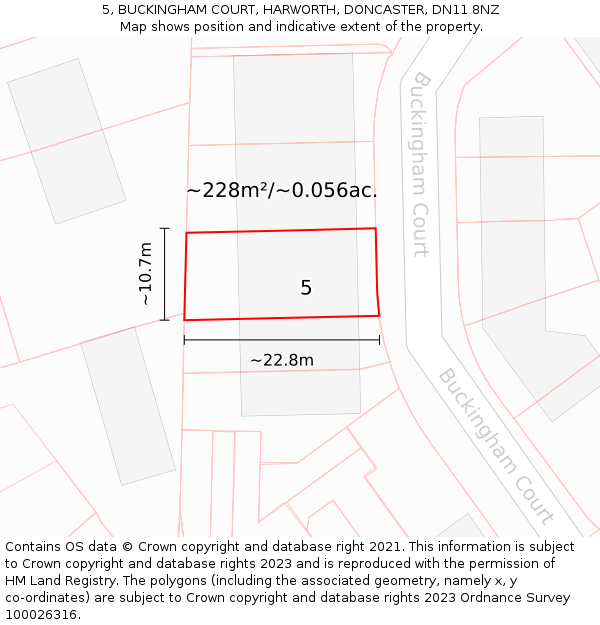 5, BUCKINGHAM COURT, HARWORTH, DONCASTER, DN11 8NZ: Plot and title map