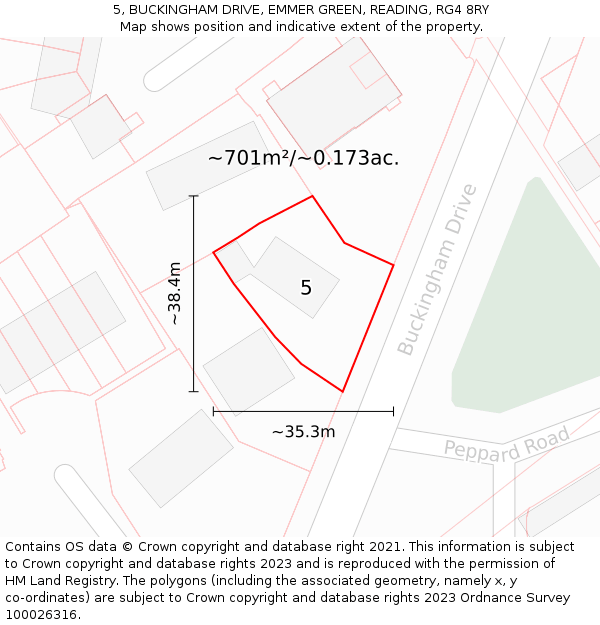 5, BUCKINGHAM DRIVE, EMMER GREEN, READING, RG4 8RY: Plot and title map