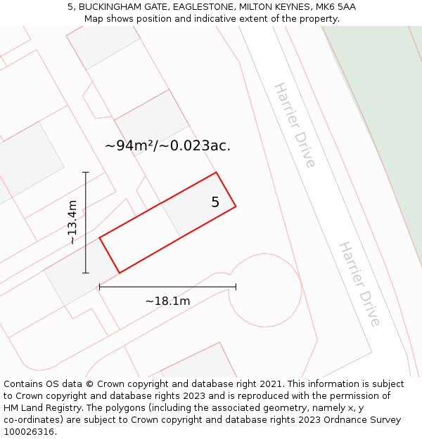 5, BUCKINGHAM GATE, EAGLESTONE, MILTON KEYNES, MK6 5AA: Plot and title map