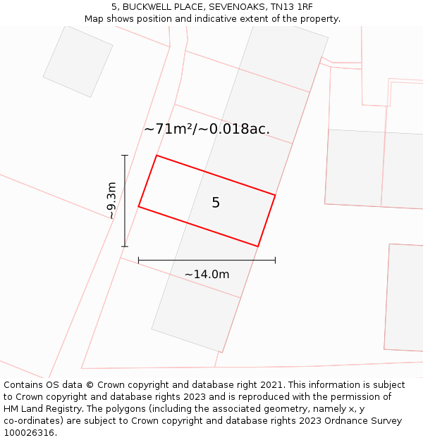 5, BUCKWELL PLACE, SEVENOAKS, TN13 1RF: Plot and title map