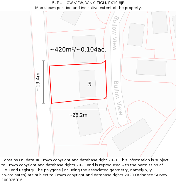 5, BULLOW VIEW, WINKLEIGH, EX19 8JR: Plot and title map