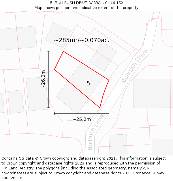 5, BULLRUSH DRIVE, WIRRAL, CH46 1SX: Plot and title map