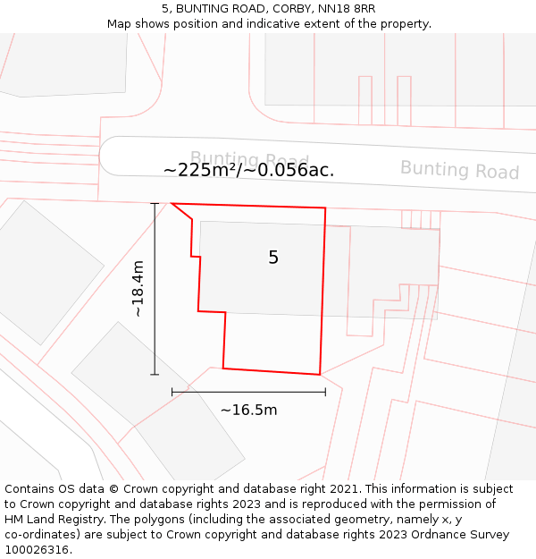 5, BUNTING ROAD, CORBY, NN18 8RR: Plot and title map