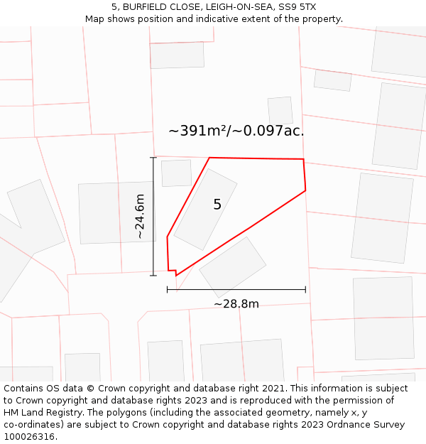 5, BURFIELD CLOSE, LEIGH-ON-SEA, SS9 5TX: Plot and title map