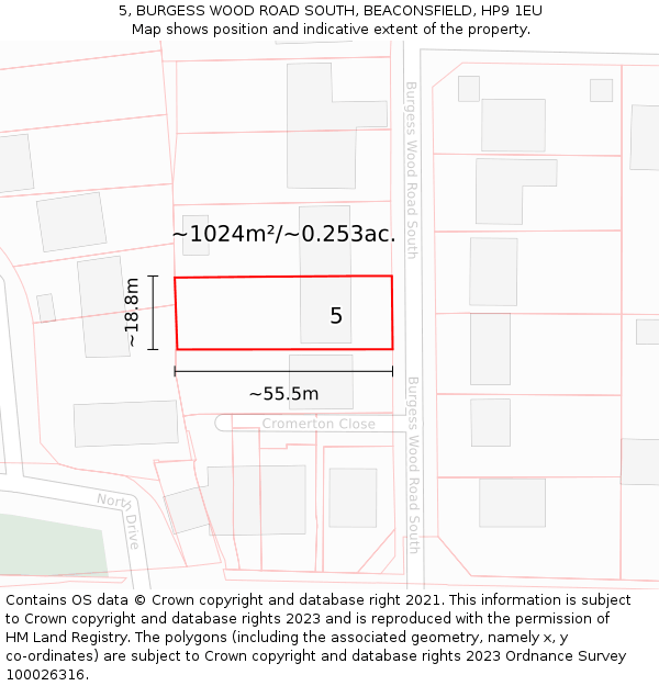 5, BURGESS WOOD ROAD SOUTH, BEACONSFIELD, HP9 1EU: Plot and title map