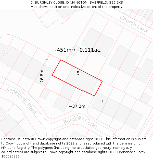 5, BURGHLEY CLOSE, DINNINGTON, SHEFFIELD, S25 2XS: Plot and title map