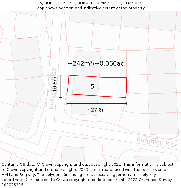 5, BURGHLEY RISE, BURWELL, CAMBRIDGE, CB25 0RS: Plot and title map
