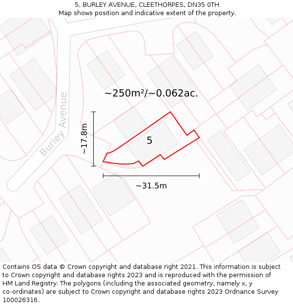 5, BURLEY AVENUE, CLEETHORPES, DN35 0TH: Plot and title map