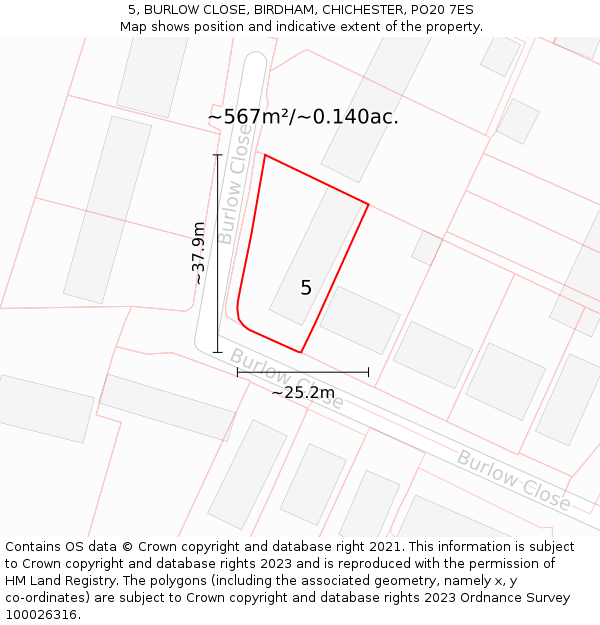 5, BURLOW CLOSE, BIRDHAM, CHICHESTER, PO20 7ES: Plot and title map