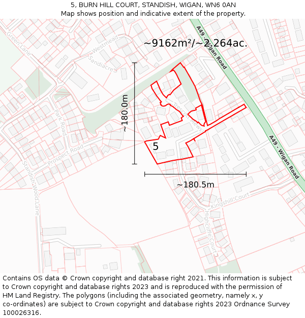 5, BURN HILL COURT, STANDISH, WIGAN, WN6 0AN: Plot and title map