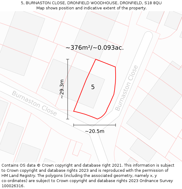 5, BURNASTON CLOSE, DRONFIELD WOODHOUSE, DRONFIELD, S18 8QU: Plot and title map