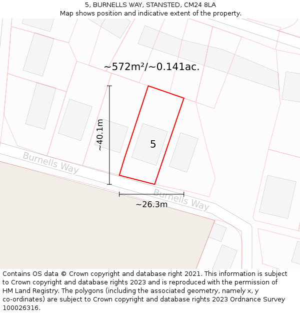 5, BURNELLS WAY, STANSTED, CM24 8LA: Plot and title map