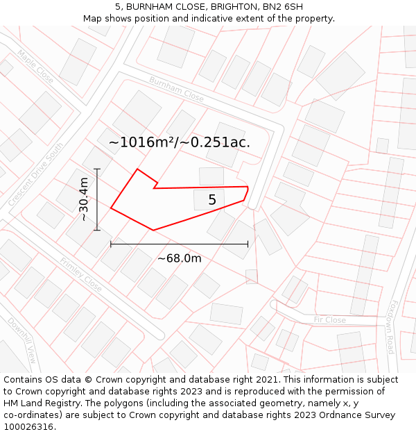 5, BURNHAM CLOSE, BRIGHTON, BN2 6SH: Plot and title map