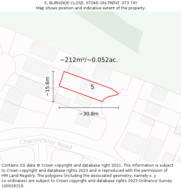 5, BURNSIDE CLOSE, STOKE-ON-TRENT, ST3 7XY: Plot and title map