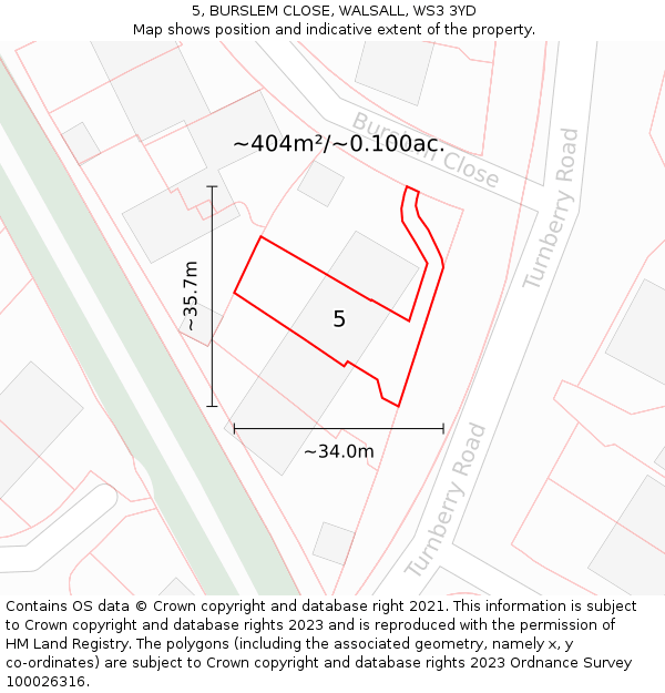 5, BURSLEM CLOSE, WALSALL, WS3 3YD: Plot and title map