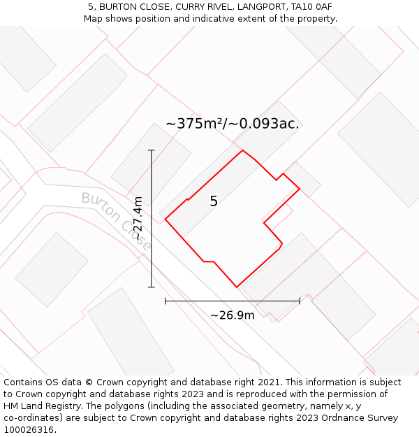 5, BURTON CLOSE, CURRY RIVEL, LANGPORT, TA10 0AF: Plot and title map