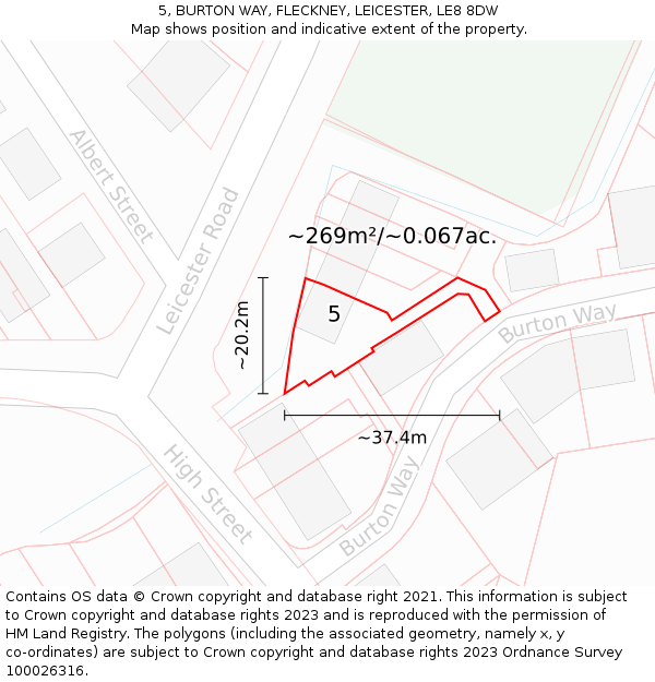 5, BURTON WAY, FLECKNEY, LEICESTER, LE8 8DW: Plot and title map