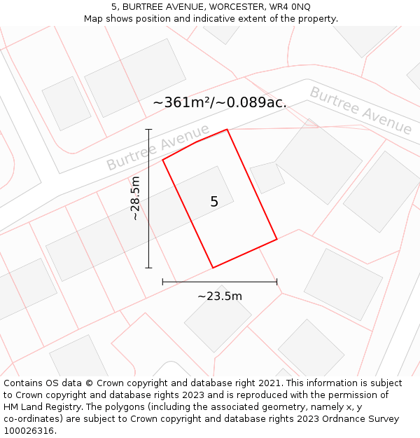 5, BURTREE AVENUE, WORCESTER, WR4 0NQ: Plot and title map