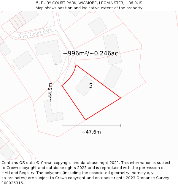 5, BURY COURT PARK, WIGMORE, LEOMINSTER, HR6 9US: Plot and title map