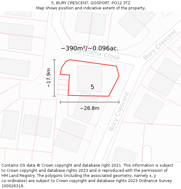 5, BURY CRESCENT, GOSPORT, PO12 3TZ: Plot and title map