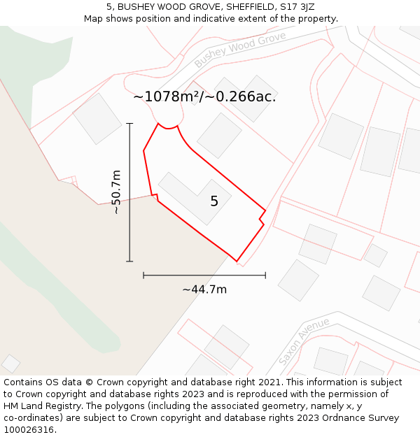 5, BUSHEY WOOD GROVE, SHEFFIELD, S17 3JZ: Plot and title map