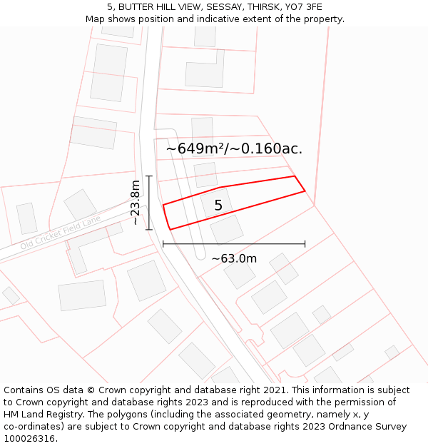 5, BUTTER HILL VIEW, SESSAY, THIRSK, YO7 3FE: Plot and title map