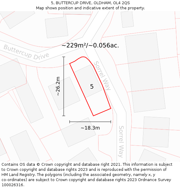 5, BUTTERCUP DRIVE, OLDHAM, OL4 2QS: Plot and title map