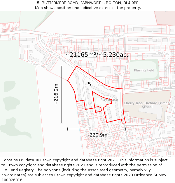 5, BUTTERMERE ROAD, FARNWORTH, BOLTON, BL4 0PP: Plot and title map