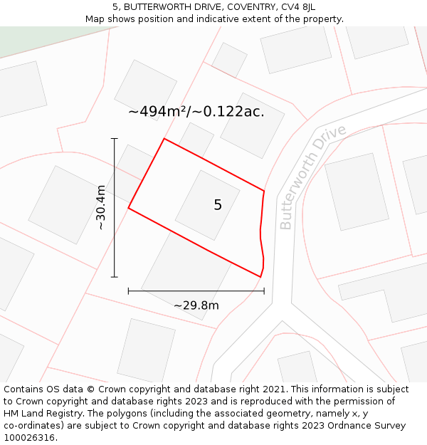 5, BUTTERWORTH DRIVE, COVENTRY, CV4 8JL: Plot and title map