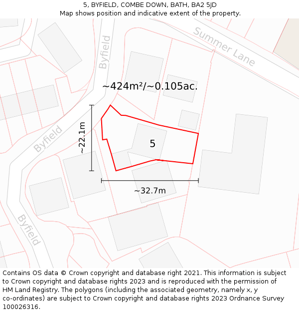 5, BYFIELD, COMBE DOWN, BATH, BA2 5JD: Plot and title map