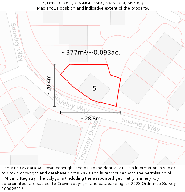 5, BYRD CLOSE, GRANGE PARK, SWINDON, SN5 6JQ: Plot and title map