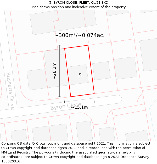 5, BYRON CLOSE, FLEET, GU51 3XD: Plot and title map