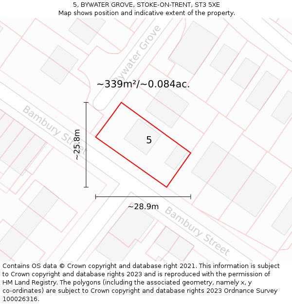 5, BYWATER GROVE, STOKE-ON-TRENT, ST3 5XE: Plot and title map