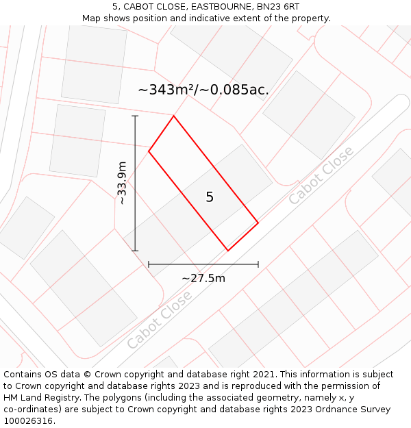 5, CABOT CLOSE, EASTBOURNE, BN23 6RT: Plot and title map