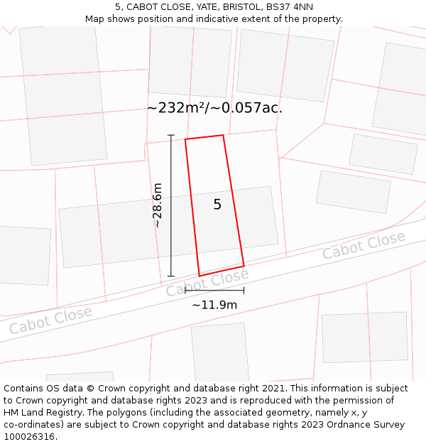 5, CABOT CLOSE, YATE, BRISTOL, BS37 4NN: Plot and title map