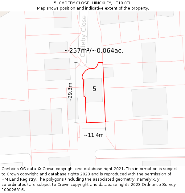 5, CADEBY CLOSE, HINCKLEY, LE10 0EL: Plot and title map