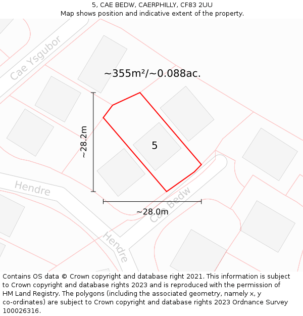 5, CAE BEDW, CAERPHILLY, CF83 2UU: Plot and title map