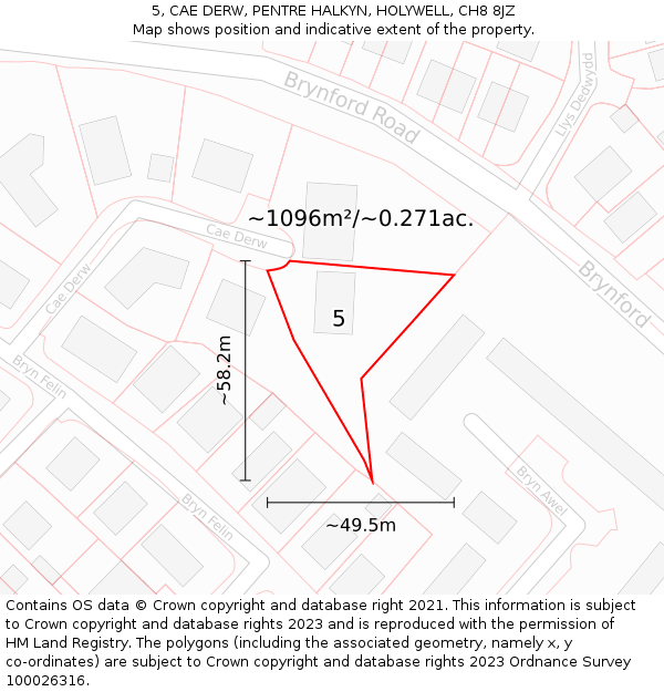 5, CAE DERW, PENTRE HALKYN, HOLYWELL, CH8 8JZ: Plot and title map