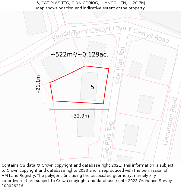 5, CAE PLAS TEG, GLYN CEIRIOG, LLANGOLLEN, LL20 7NJ: Plot and title map