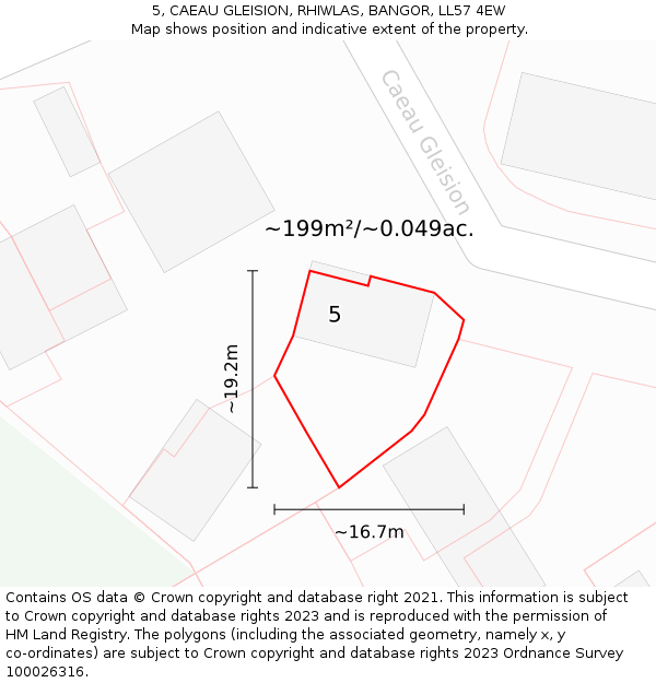 5, CAEAU GLEISION, RHIWLAS, BANGOR, LL57 4EW: Plot and title map