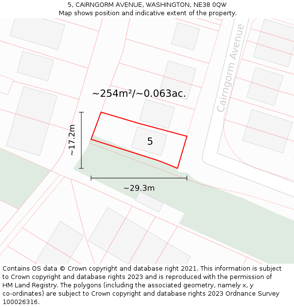 5, CAIRNGORM AVENUE, WASHINGTON, NE38 0QW: Plot and title map