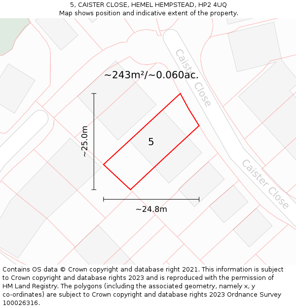 5, CAISTER CLOSE, HEMEL HEMPSTEAD, HP2 4UQ: Plot and title map